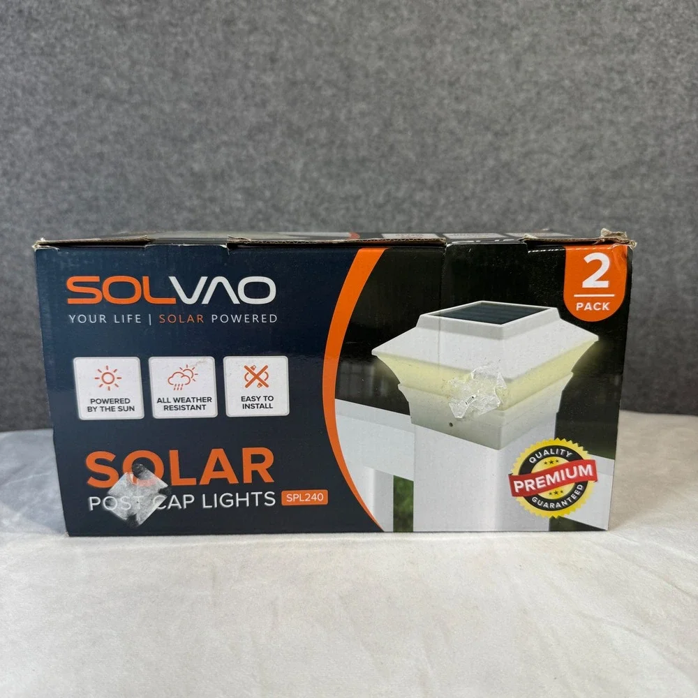 SOLVAO Solar Post Cap Lights 2 Pack White Outdoor Garden Fence‎ LED